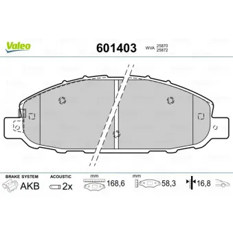 Jeu de 4 plaquettes de frein avant VALEO 601403