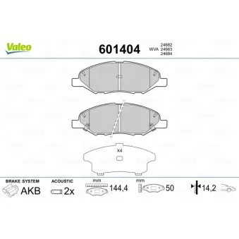 Jeu de 4 plaquettes de frein avant VALEO 601404
