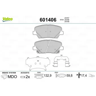 Jeu de 4 plaquettes de frein avant VALEO 601406