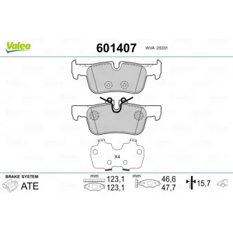 Jeu de 4 plaquettes de frein arrière VALEO 601407