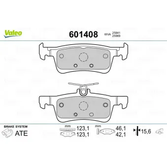 Jeu de 4 plaquettes de frein arrière VALEO 601408