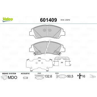 Jeu de 4 plaquettes de frein avant VALEO 601409