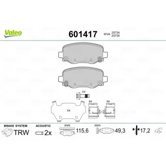 Jeu de 4 plaquettes de frein arrière VALEO 601417