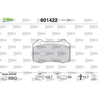 Jeu de 4 plaquettes de frein avant VALEO 601422