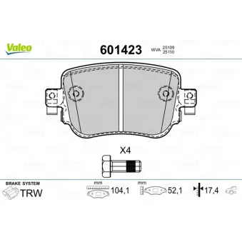 Jeu de 4 plaquettes de frein arrière VALEO 601423