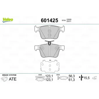 Jeu de 4 plaquettes de frein arrière VALEO 601425