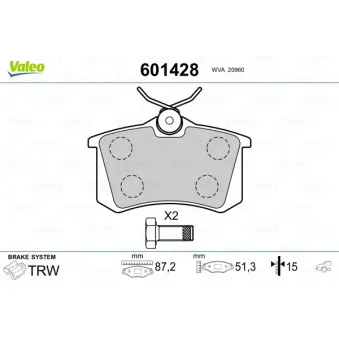 Jeu de 4 plaquettes de frein arrière VALEO 601428