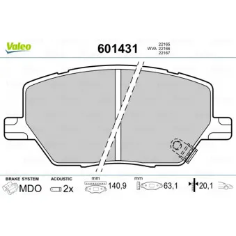 Jeu de 4 plaquettes de frein avant VALEO 601431