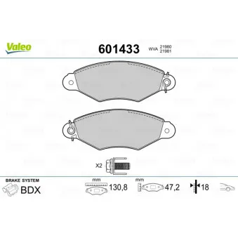 Jeu de 4 plaquettes de frein avant VALEO 601433