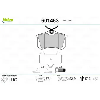 Jeu de 4 plaquettes de frein arrière VALEO 601463