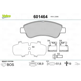 Jeu de 4 plaquettes de frein avant VALEO 601464