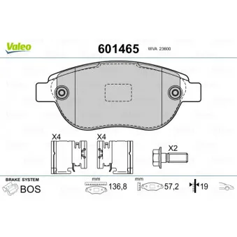 Jeu de 4 plaquettes de frein avant VALEO 601465
