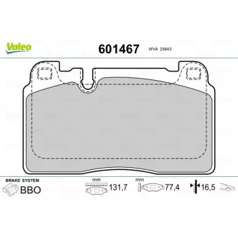 Jeu de 4 plaquettes de frein avant VALEO 601467