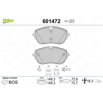 Jeu de 4 plaquettes de frein avant VALEO 601472