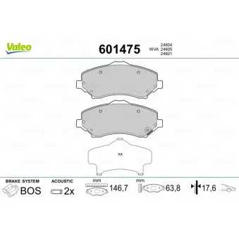 Jeu de 4 plaquettes de frein avant VALEO 601475