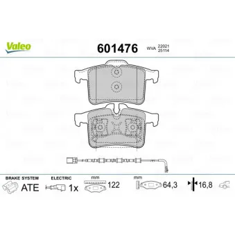 Jeu de 4 plaquettes de frein arrière VALEO 601476