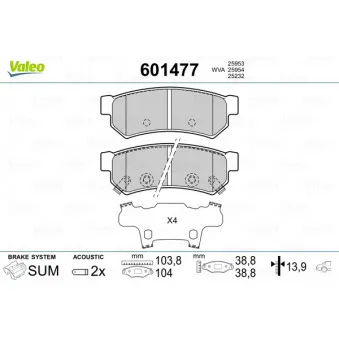 Jeu de 4 plaquettes de frein arrière VALEO 601477
