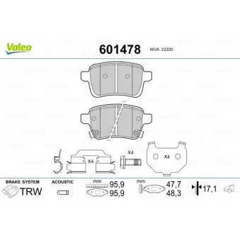 Jeu de 4 plaquettes de frein arrière VALEO 601478