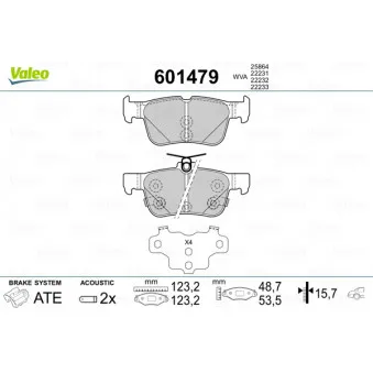Jeu de 4 plaquettes de frein arrière VALEO 601479