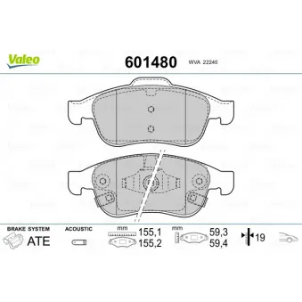 Jeu de 4 plaquettes de frein avant VALEO 601480