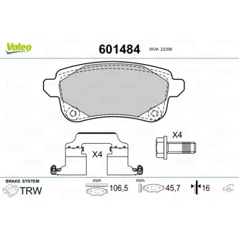 Jeu de 4 plaquettes de frein arrière VALEO 601484