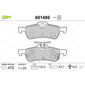 Jeu de 4 plaquettes de frein arrière VALEO 601486