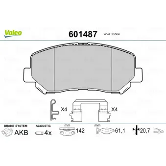 Jeu de 4 plaquettes de frein avant VALEO 601487