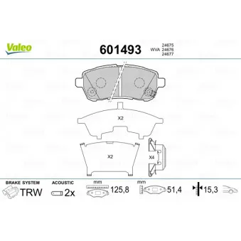 Jeu de 4 plaquettes de frein avant VALEO 601493