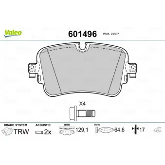 Jeu de 4 plaquettes de frein arrière VALEO 601496