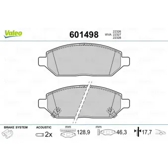 Jeu de 4 plaquettes de frein avant VALEO 601498