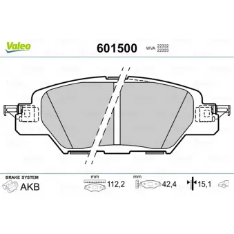 Jeu de 4 plaquettes de frein arrière VALEO 601500
