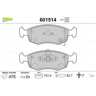 Jeu de 4 plaquettes de frein avant VALEO 601514