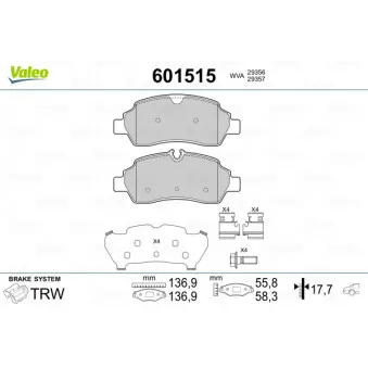 Jeu de 4 plaquettes de frein arrière VALEO 601515