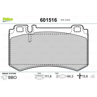 Jeu de 4 plaquettes de frein arrière VALEO 601516