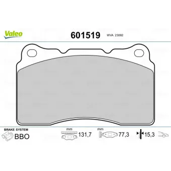 Jeu de 4 plaquettes de frein avant VALEO 601519