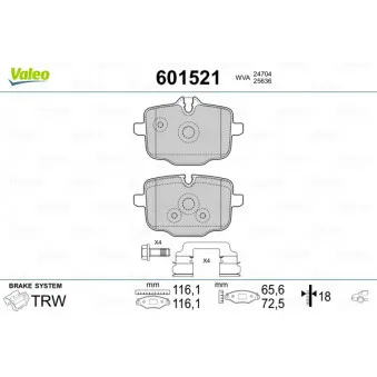 Jeu de 4 plaquettes de frein arrière VALEO 601521