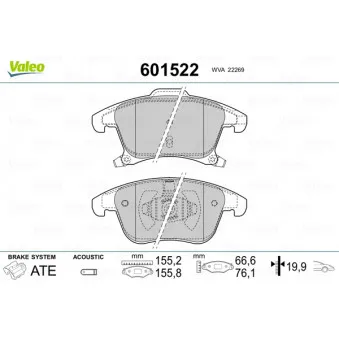 Jeu de 4 plaquettes de frein avant VALEO 601522