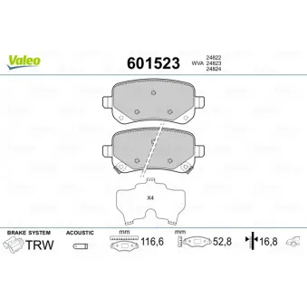 Jeu de 4 plaquettes de frein arrière VALEO 601523