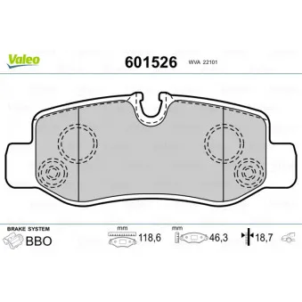 Jeu de 4 plaquettes de frein arrière VALEO 601526