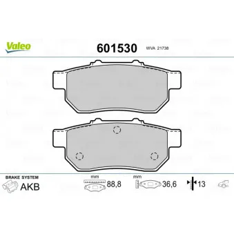Jeu de 4 plaquettes de frein arrière VALEO 601530