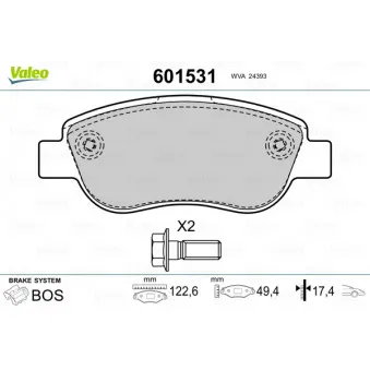 Jeu de 4 plaquettes de frein avant VALEO 601531