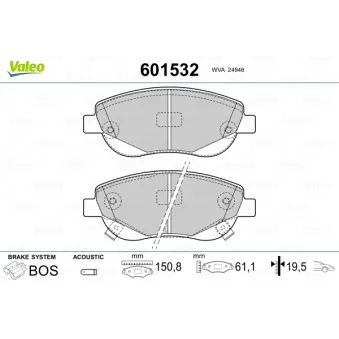 Jeu de 4 plaquettes de frein avant VALEO 601532