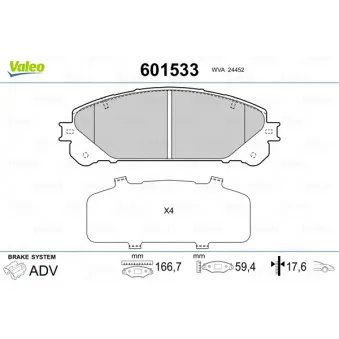 Jeu de 4 plaquettes de frein avant VALEO 601533