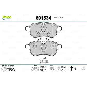 Jeu de 4 plaquettes de frein arrière VALEO 601534