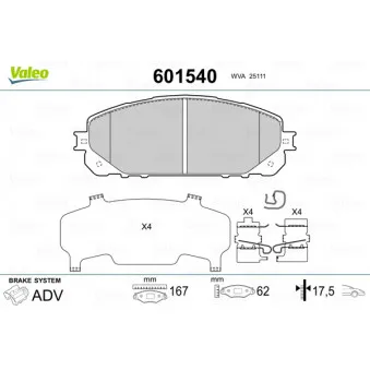 Jeu de 4 plaquettes de frein avant VALEO 601540