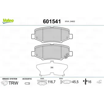 Jeu de 4 plaquettes de frein arrière VALEO 601541