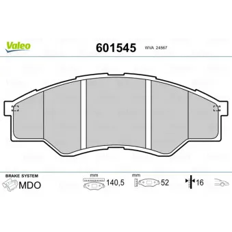 Jeu de 4 plaquettes de frein avant VALEO 601545