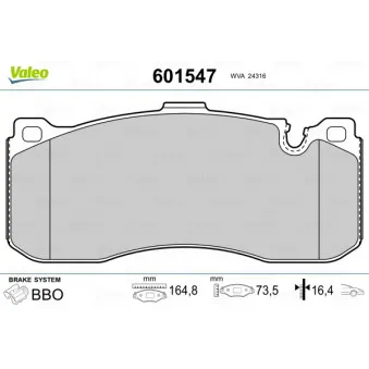 Jeu de 4 plaquettes de frein avant VALEO 601547