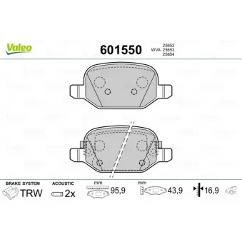 Jeu de 4 plaquettes de frein arrière VALEO 601550