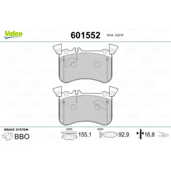 Jeu de 4 plaquettes de frein avant VALEO 601552